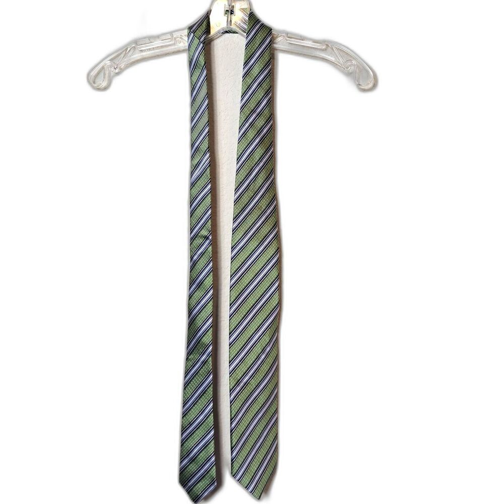 JZ Richards Men's Neck Tie All Silk Handmade In U.S.A 57" Green Blue Striped